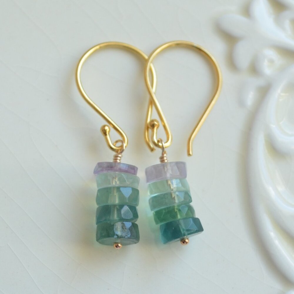 Fluorite Stack Earrings in Gold Vermeil - Hand Made in Canada